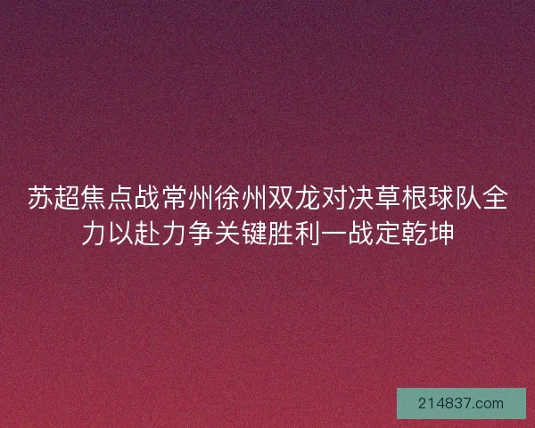 苏超焦点战常州徐州双龙对决草根球队全力以赴力争关键胜利一战定乾坤