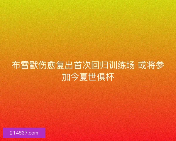 布雷默伤愈复出首次回归训练场 或将参加今夏世俱杯