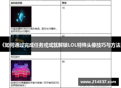 《如何通过完成任务或成就解锁LOL特殊头像技巧与方法》